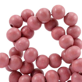 20 keer Houten Kralen Rond 6 mm Marsala pink