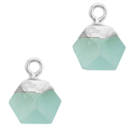 1 x Natuursteen hangers hexagon Icy morn blue-silver Jade