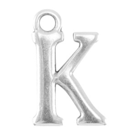 DQ bedel Letter K - Antiek Zilver  15,5 x 9,5 mm oogje: van Ø 1,9 mm (Nikkelvrij)