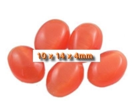 5 x Plaksteen glas cate-eye ovaal 10 x 14 mm oranje