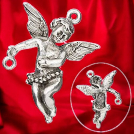 4 x Metalen bedeltje van een engeltje, antiek zilverkleur, afm.   37 x 26 x 7mm oogje: 1~2mm
