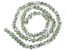 1 x Streng met ca. 63–65 glaskralen facet rondelle briolette kristal – 8 x 6 mm – gat 1 mm – Dark Sea Green AB Plated