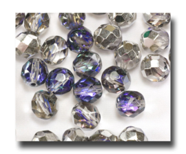 10 Stuks Glaskraal facet kristal duo-kleur, transparant - zilver 7 mm