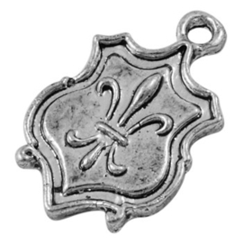 5 x Tibetaans zilveren bedel van een schild van een ridder 24 x 15mm x 2mm gat::2mm