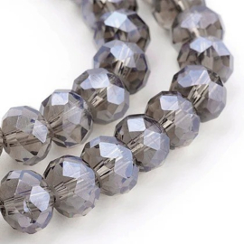 1 x Streng met ca. 68–70 glaskralen facet rondelle briolette kristal – 8 x 6 mm – gat 1 mm – Dark Gray