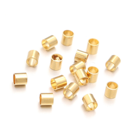 25 x RVS 201 knijpkralen buis 1,5 x 1,5 mm – gat 0,9 mm – goudkleur