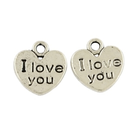 10 stuks Tibetaans zilveren "I love you" 12 x 11 x 1mm zilver oogje: 2mm ♥