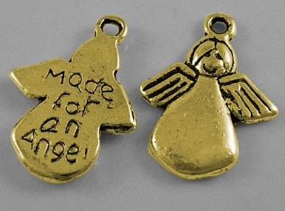 4 x Tibetaans zilveren bedel Made for an angel 17,5 x 13 x 2mm Gat 2mm goudkleur