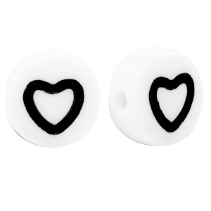 20 x  tussen cijfer en letter kraal van acryl hartjes White-black ca. 7mm (Ø1.5mm) ♥