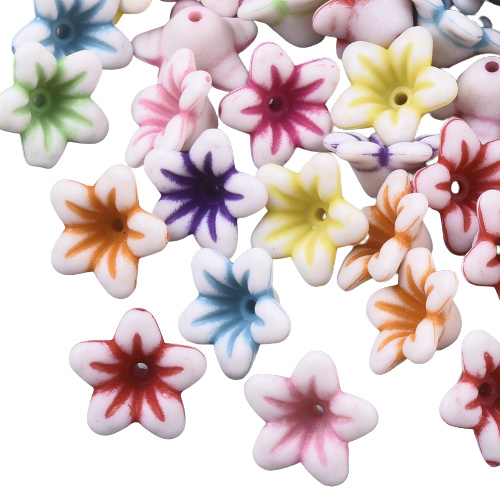 10 x Vrolijke gemixte acryl kralen bloemkelk