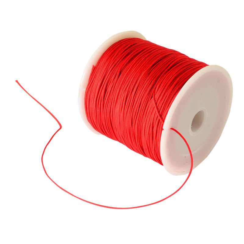 1 rol 90 meter gevlochten nylon koord, zijden 0,8mm rood | Nylon gekleurd kralenstulpje.nl