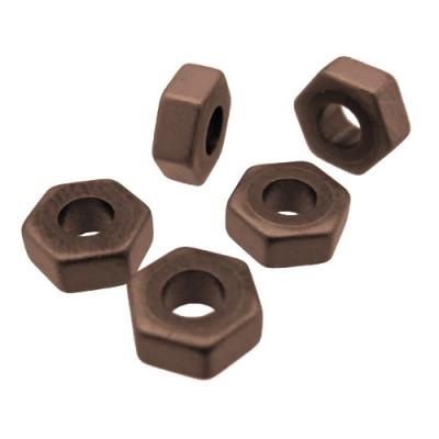 10 x Hematiet kralen  hexagon  Frosted copper ca. 6 x 5 x 2mm gat: ca. 2,5mm
