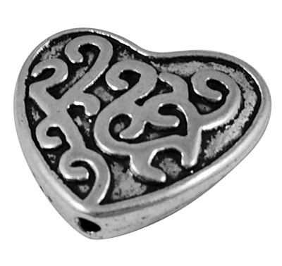 2 x bewerkte Tibetaans zilveren hart kraal 17 x 18,5 x 5mm gat: 2mm