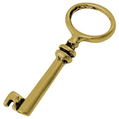2 x Tibetaans zilveren sleutel goudkleur  41 x 17 x 4,5mm