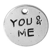 5 x  Bedeltje "You & me" 16 x 1,6 mm Tibetaans Zilver