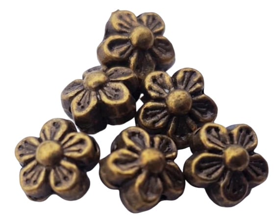 5x Metalen kraal van een bloemetje geelkoper 8 mm