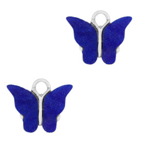 2 x Resin hangers vlinder Silver-dark blue