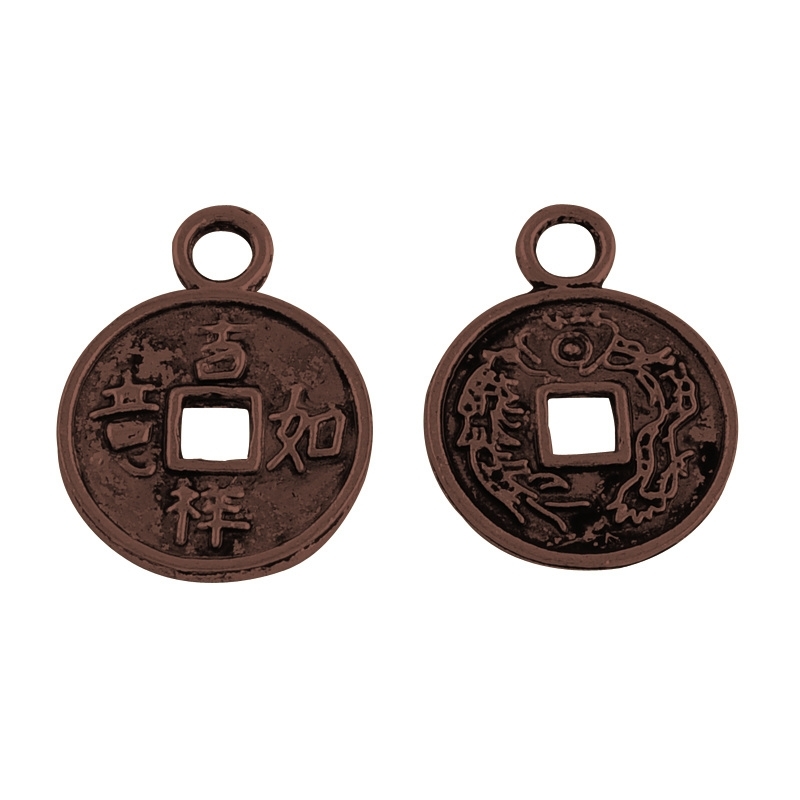 10 x tibetaans zilveren muntje rood koper kleur 17 x 13 x 1mm oogje: 2mm