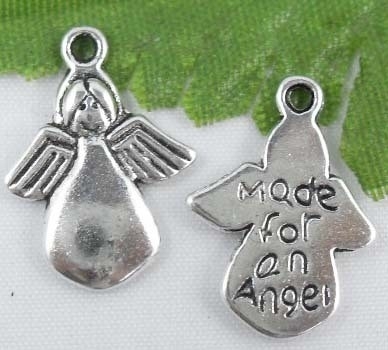 4 x Tibetaans zilveren bedel Made for an angel 17,5 x 13 x 2mm Gat 2mm