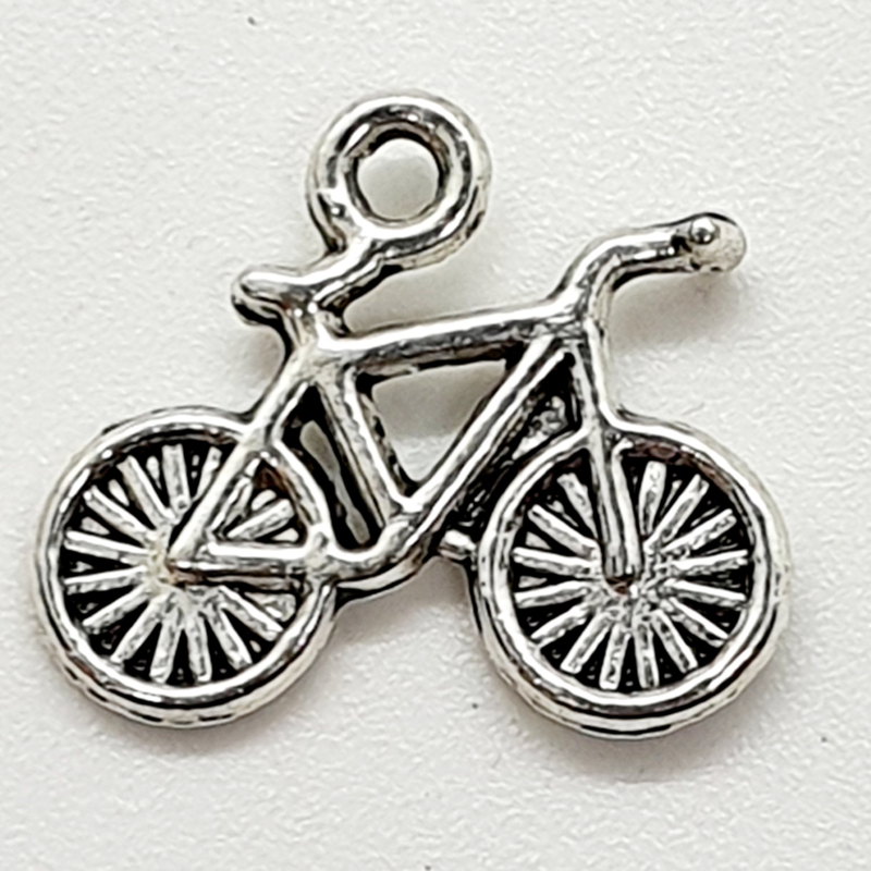 6 x tibetaans zilveren bedel van een fiets 16 mm x 14,5 mm