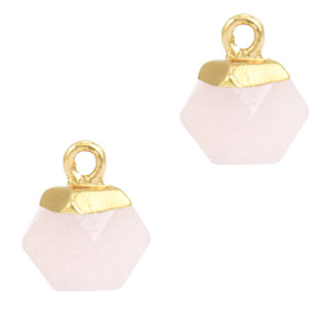 1 x Natuursteen hangers hexagon Icy pink-gold berg kristal
