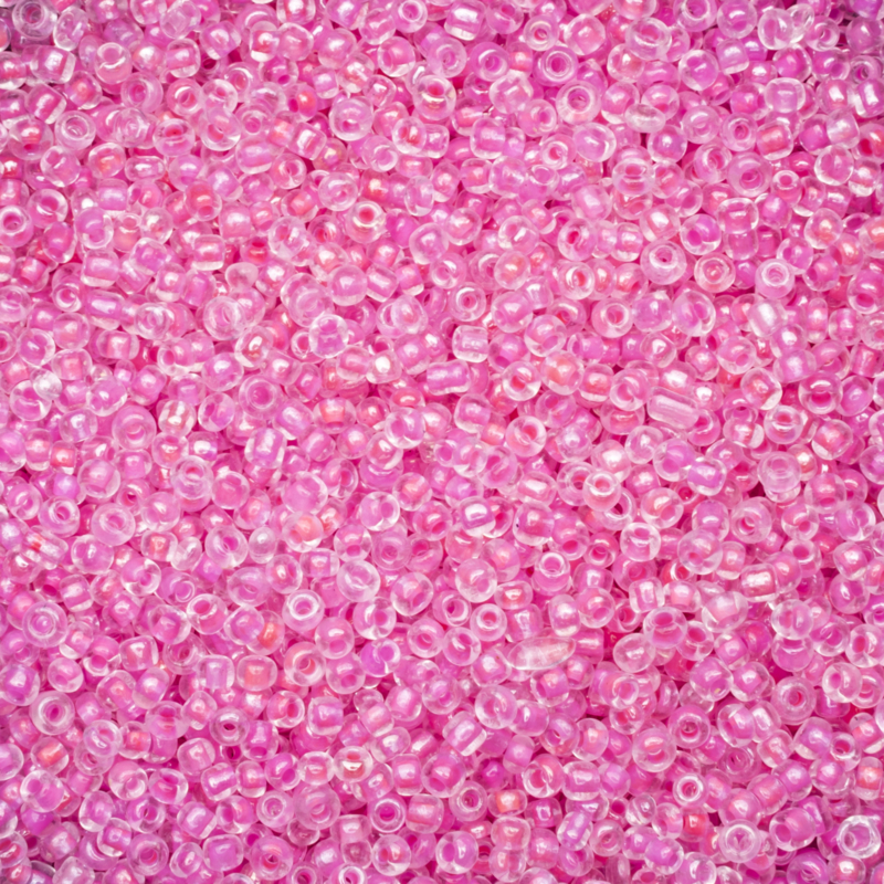 20  gram rocailles roze 12/0 2mm transparant Luminous inside