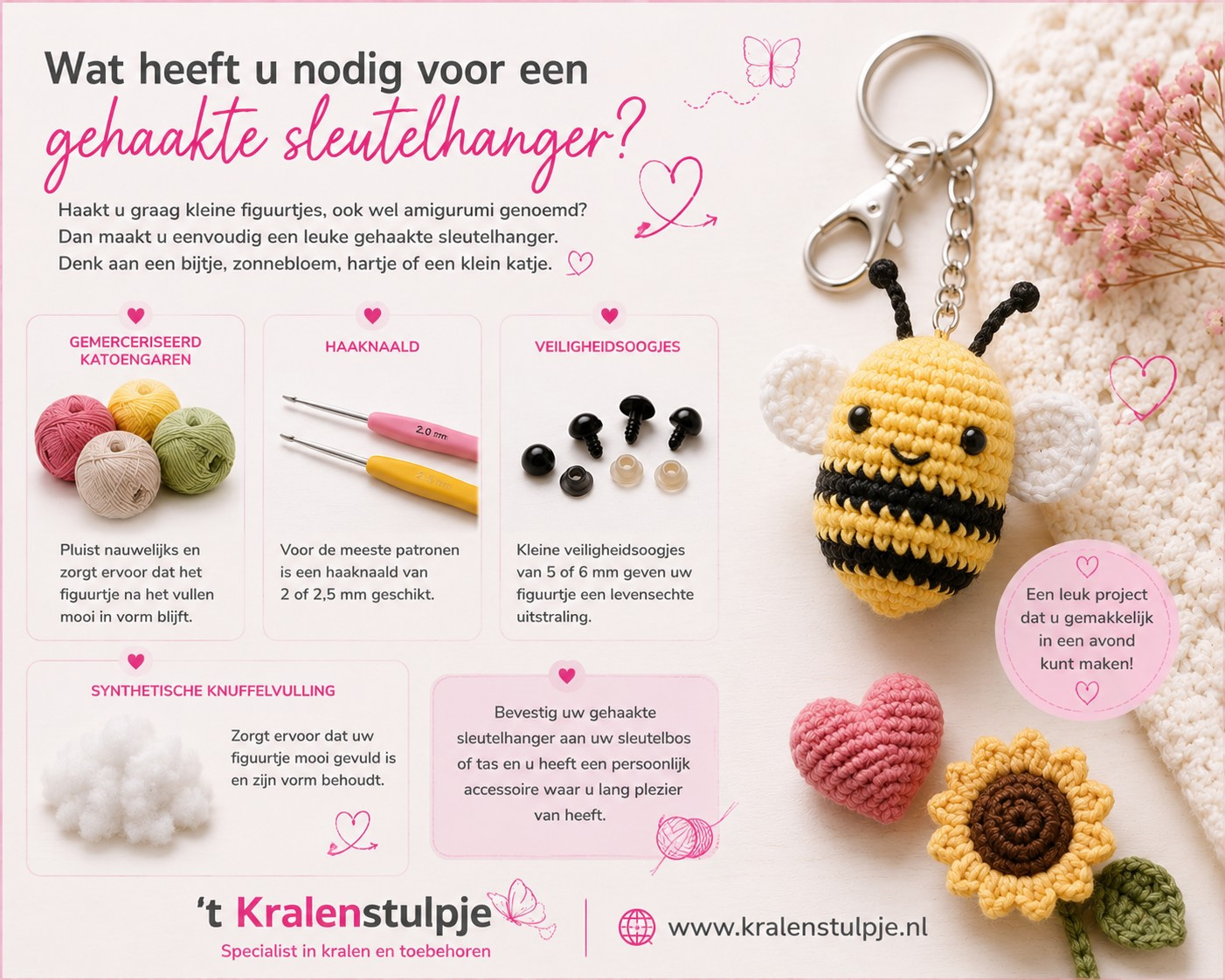 Wat heeft u nodig voor een gehaakte sleutelhanger?