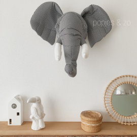 Wild & Soft dierenkop abstract olifant Andrew zwart/wit houndstooth (pied de poule) design
