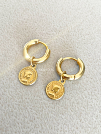 RVS creolen met mini muntje – goud