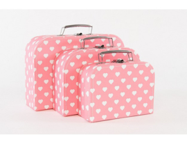 Koffertje Cara Caro roze witte hartjes