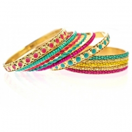 Set van 7 Bangles Fuchsia & Turquoise