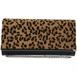 Zwarte Lak Clutch met Faux Animal Fur Bruin