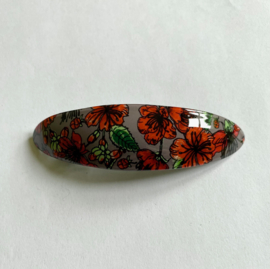 Haarspeld Kleine Hibiscus Ovaal Grijs Rood