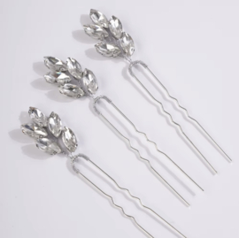 Haarpinnen Kristallen Zilver 3 stuks