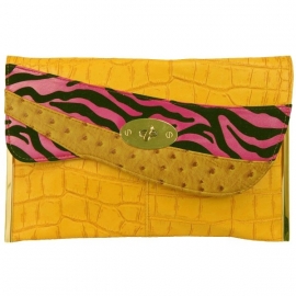 Grote Faux Leather Clutch Geel & Fuchsia