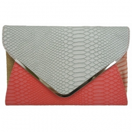 Color Block Faux Snake Clutch Roze