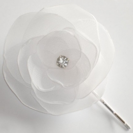 Witte Bloem Haarspeld met Rhinestone