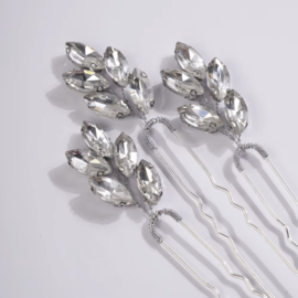 Haarpinnen Kristallen Zilver 3 stuks