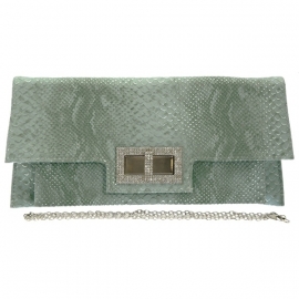 Faux Snake Skin Clutch Mint Groen