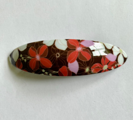 Bruine Haarspeld Bloemen Ovaal Rood