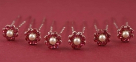 Roze Parel Haarpinnen 6 stuks