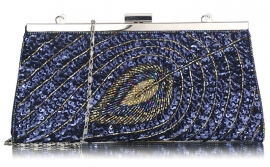 Donker Blauwe Pauwenveer Clutch