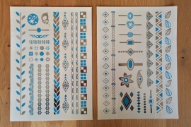 Metallic Tattoos 1 Zilver & Turquoise