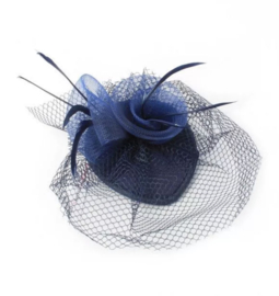 Navy Blauwe Fascinator met Netje