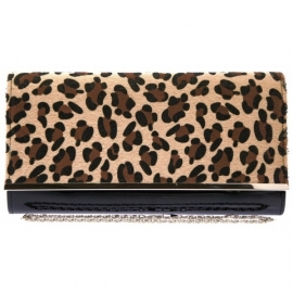 Zwarte Lak Clutch met Faux Animal Fur Beige