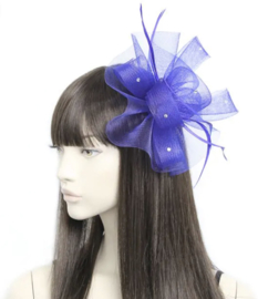 Grote Donker Blauwe Fascinator met Steentjes