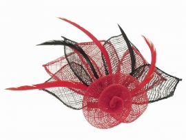 Sinamay Bloem Fascinator Rood & Zwart