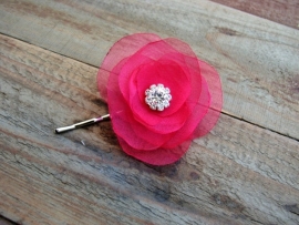 Organza Bloem met Kristallen Hot Pink