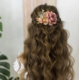 Bloemen Haarkam Oud Roze