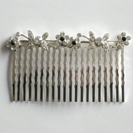 Clear & Black Butterfly and Flowers Hair Comb